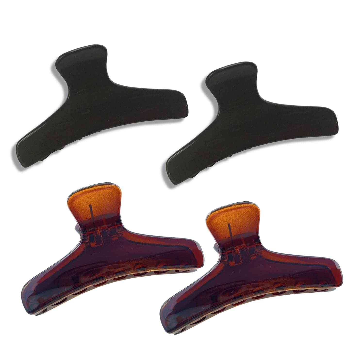 Parcelona French Salon Flat Small 2” Set of 4 Narrow Jaw Hair Claws(Shell-Black)