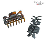 Parcelona French Classic 3" Medium Celluloid Hair Claws for Women & Girls (2Pcs)