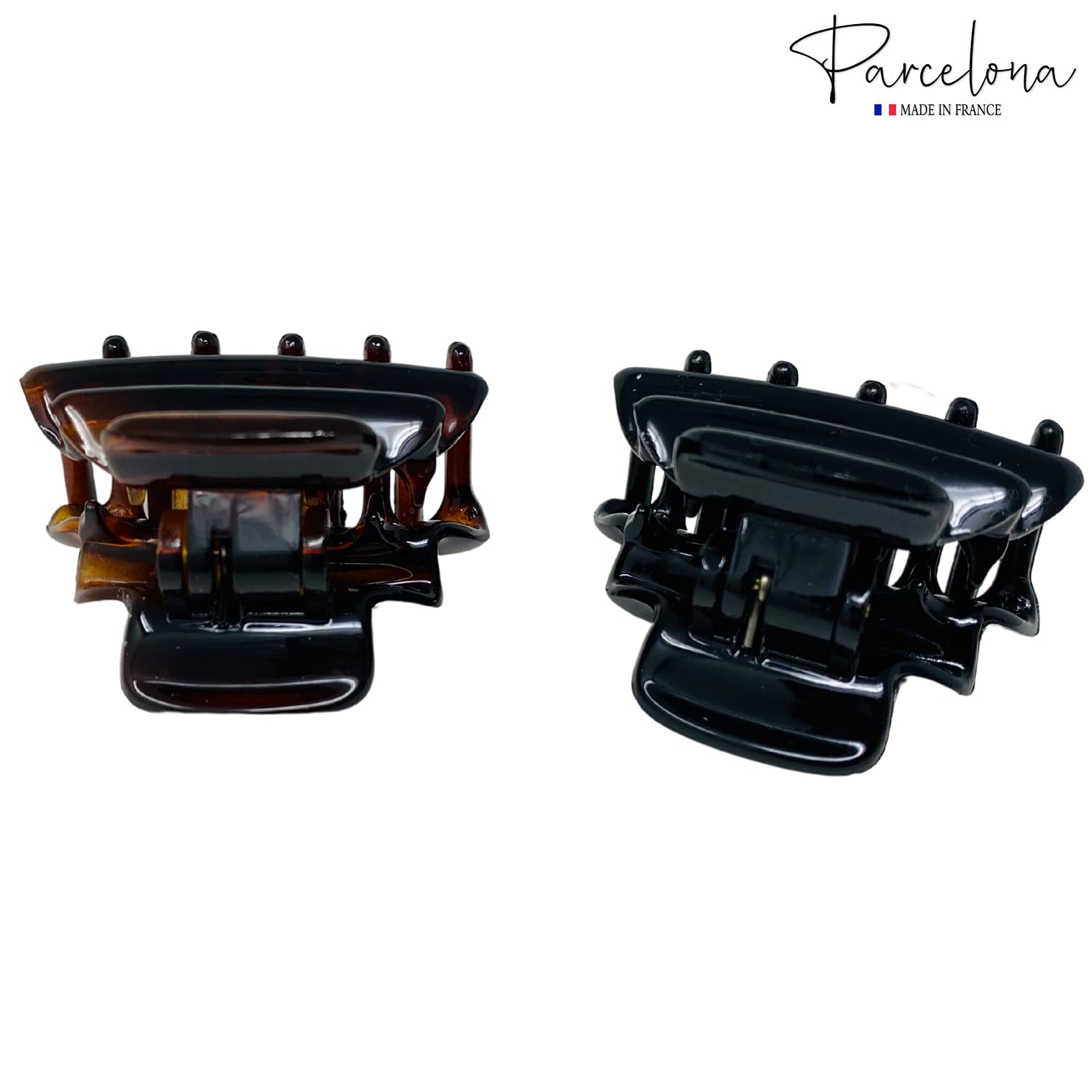 Parcelona French Crumpled Fat Small Shell & Black Cellulose Jaw Hair Claw Clip