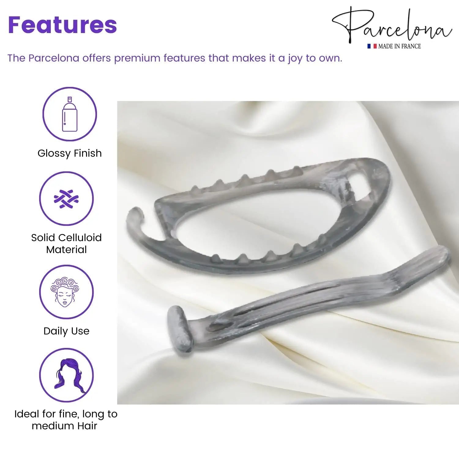 Parcelona French Plain Oval Small Cellulose Metal Free Hair Barrette for Women