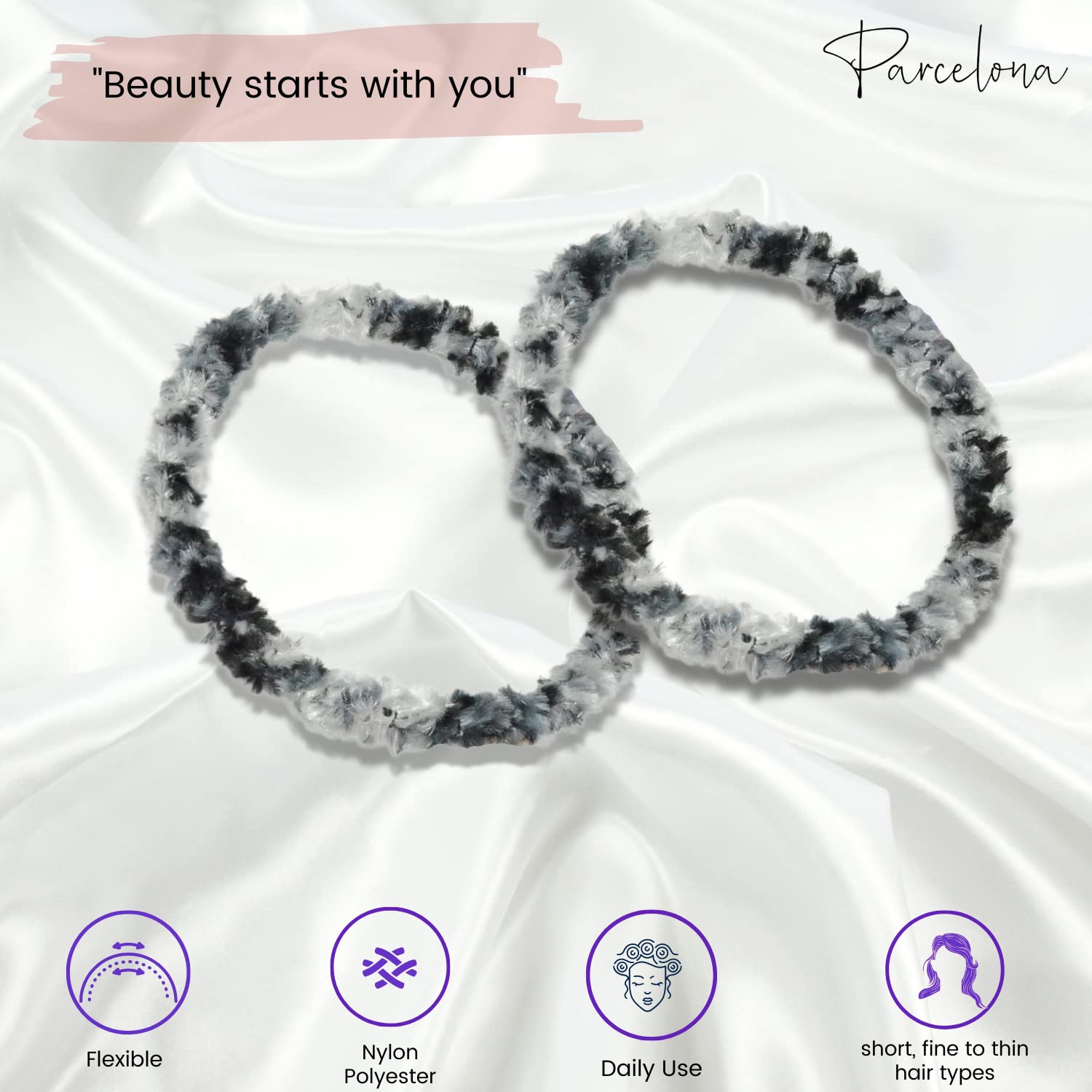Parcelona Flexible Set of 4 Chenille Ponytail Holder Elastic Hair Ties