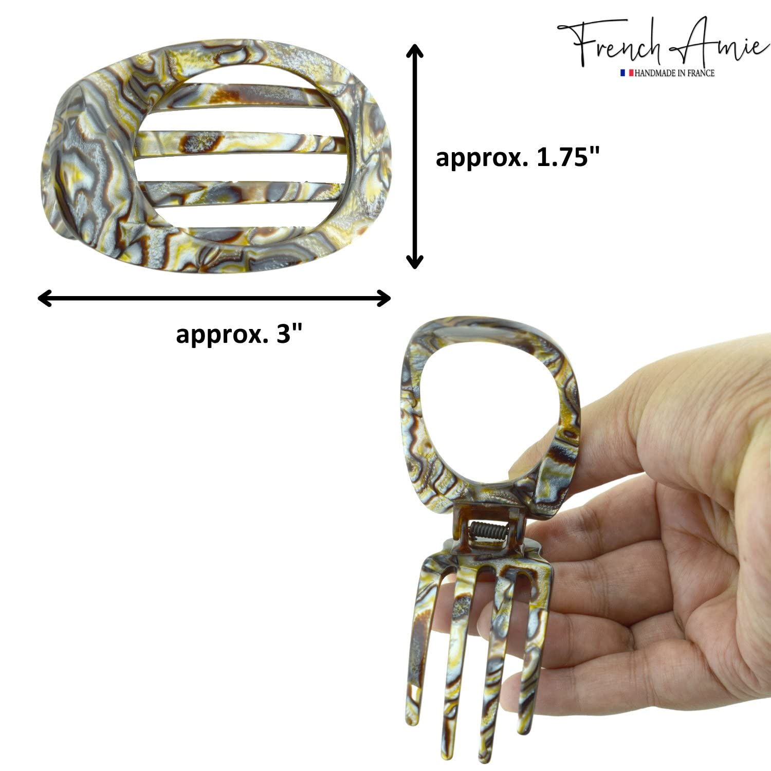 French Amie Oval 3" Small Handmade Side Slide Hair Claw Clip for Fine Hair