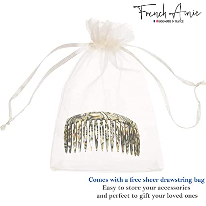 French Amie Curved 16 Teeth Handmade Side Hair Comb(Silver Onyx Gray)