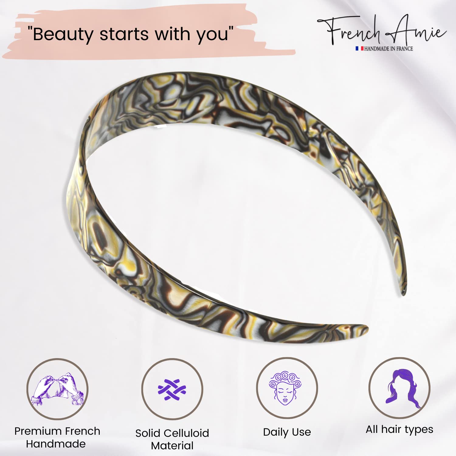 French Amie Ultracomfort Wide 1 1/4" Cellulose Handmade French Hair Headband