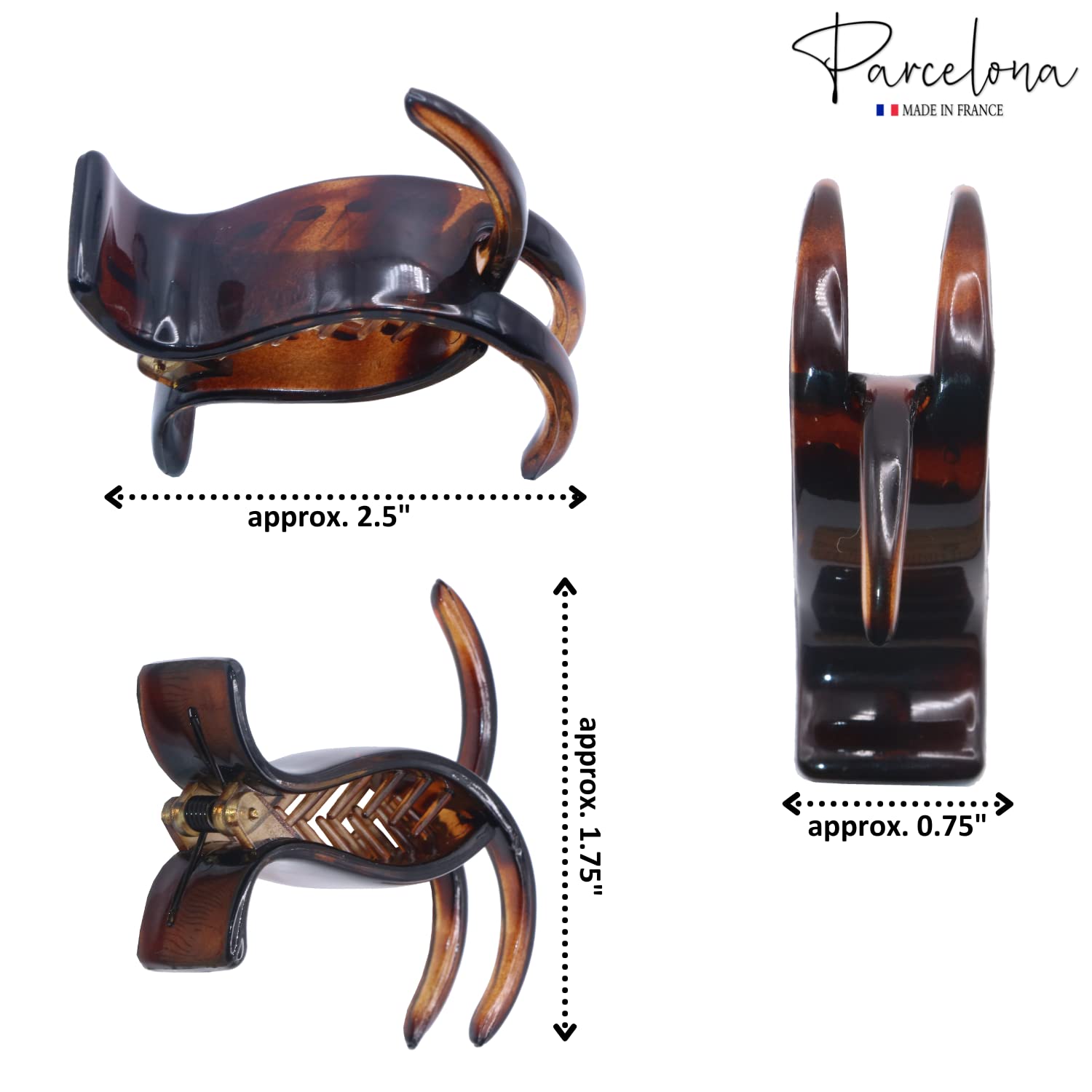 Parcelona French Small Three Teeth Fish Style Tortoise Shell Cellulose Hair claw