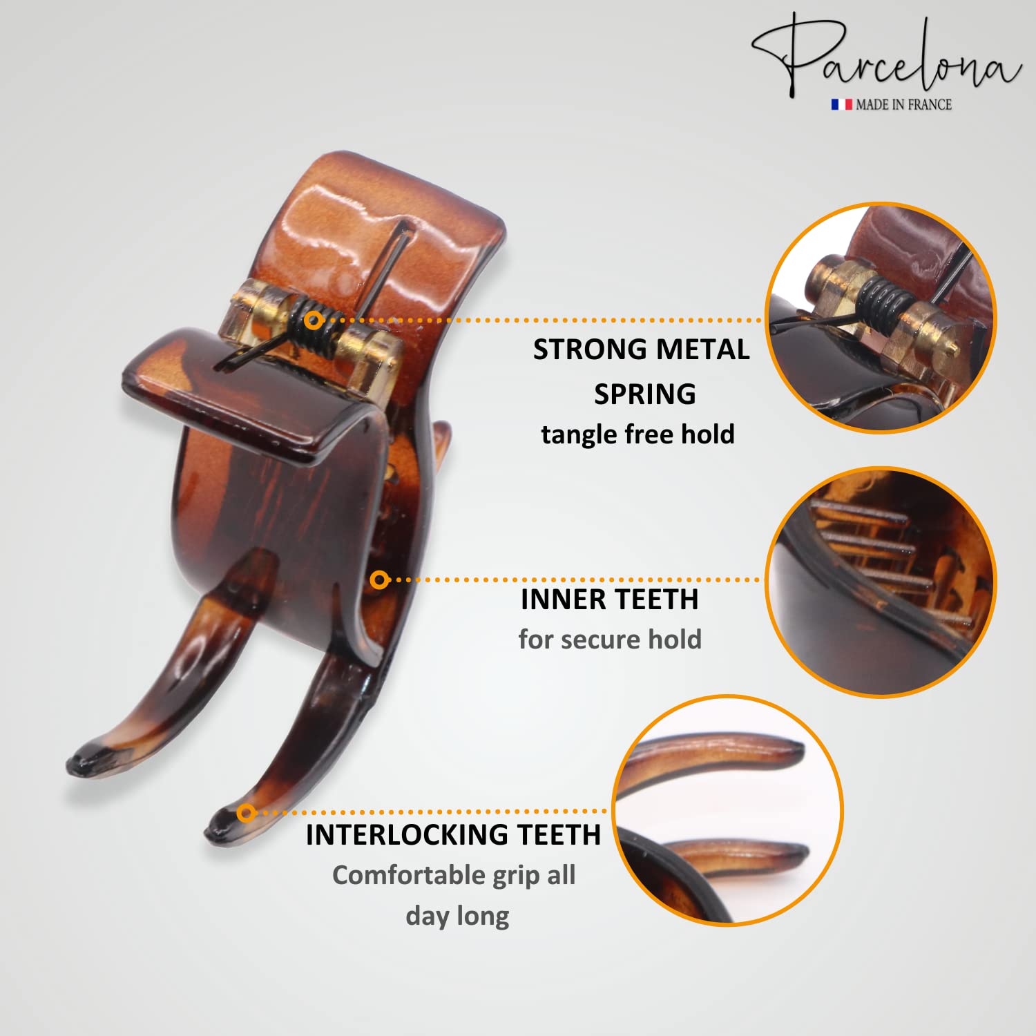 Parcelona French Small Three Teeth Fish Style Tortoise Shell Cellulose Hair claw