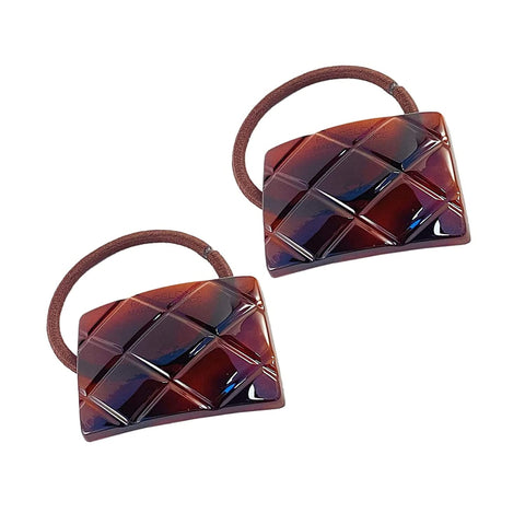 Parcelona French Quilted Rectangle Shell  Elastic Flexible Hair Ties