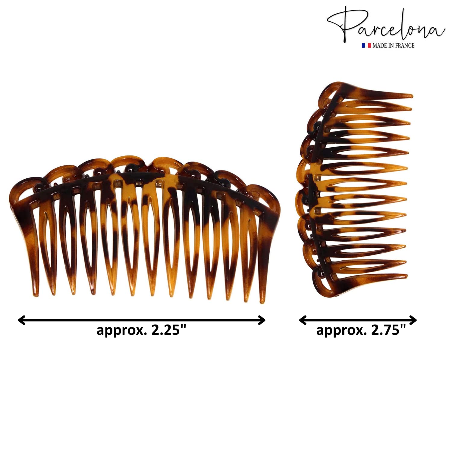 Parcelona French Swirl Savana Small Cellulose Set of 2 Side Hair Combs for Women