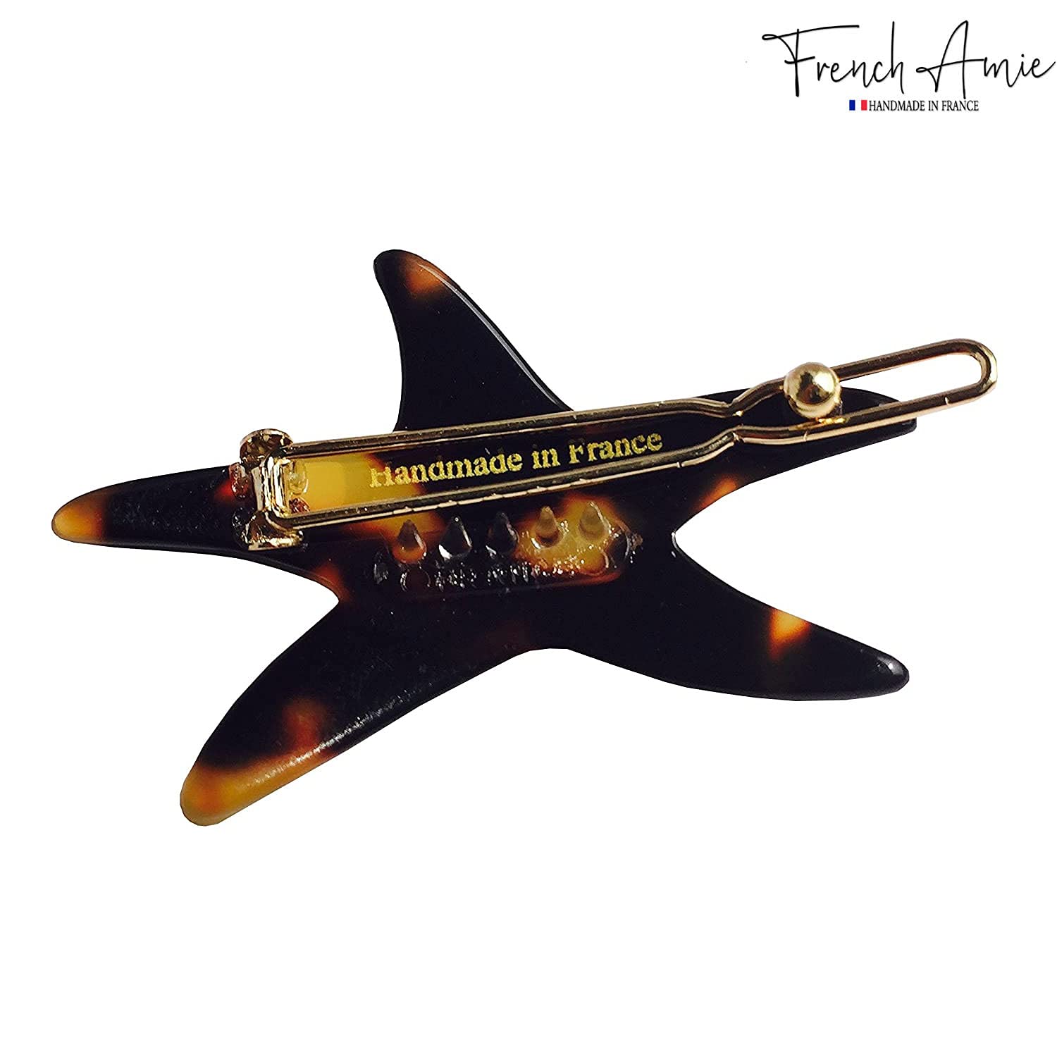 French Amie Star Small Cellulose Handmade Hair Slide Barrette With Snap Clips