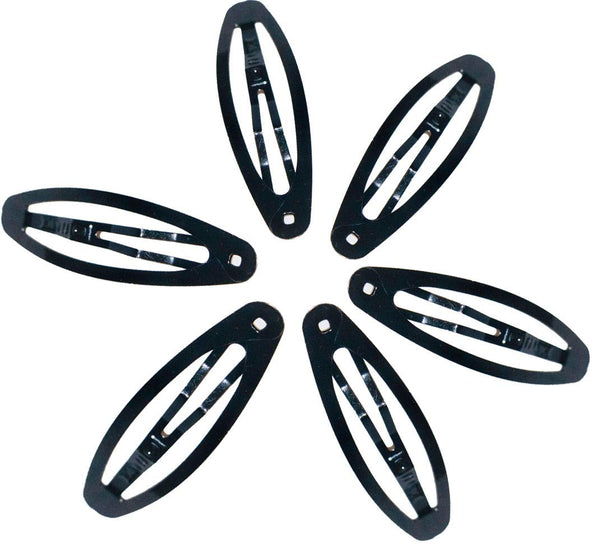 Parcelona French Ellipse Black Medium Set of 6 Metal Snap Clic Clac Hair Pins