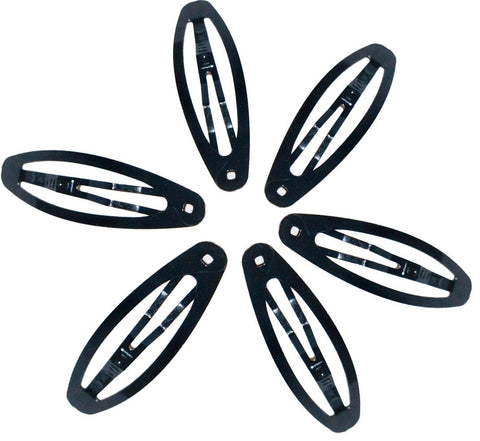 Parcelona French Ellipse Black Medium Set of 6 Metal Snap Clic Clac Hair Pins