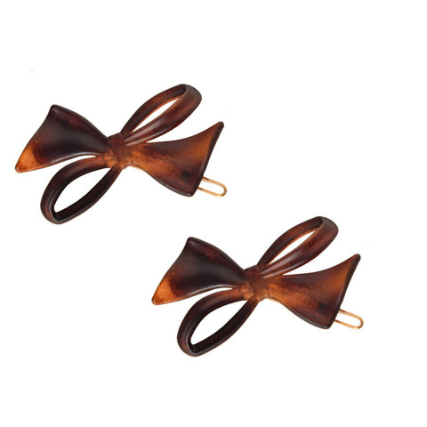 Parcelona French Bow Brown Matte Finish Small Side Slide In Hair Clip Barrette