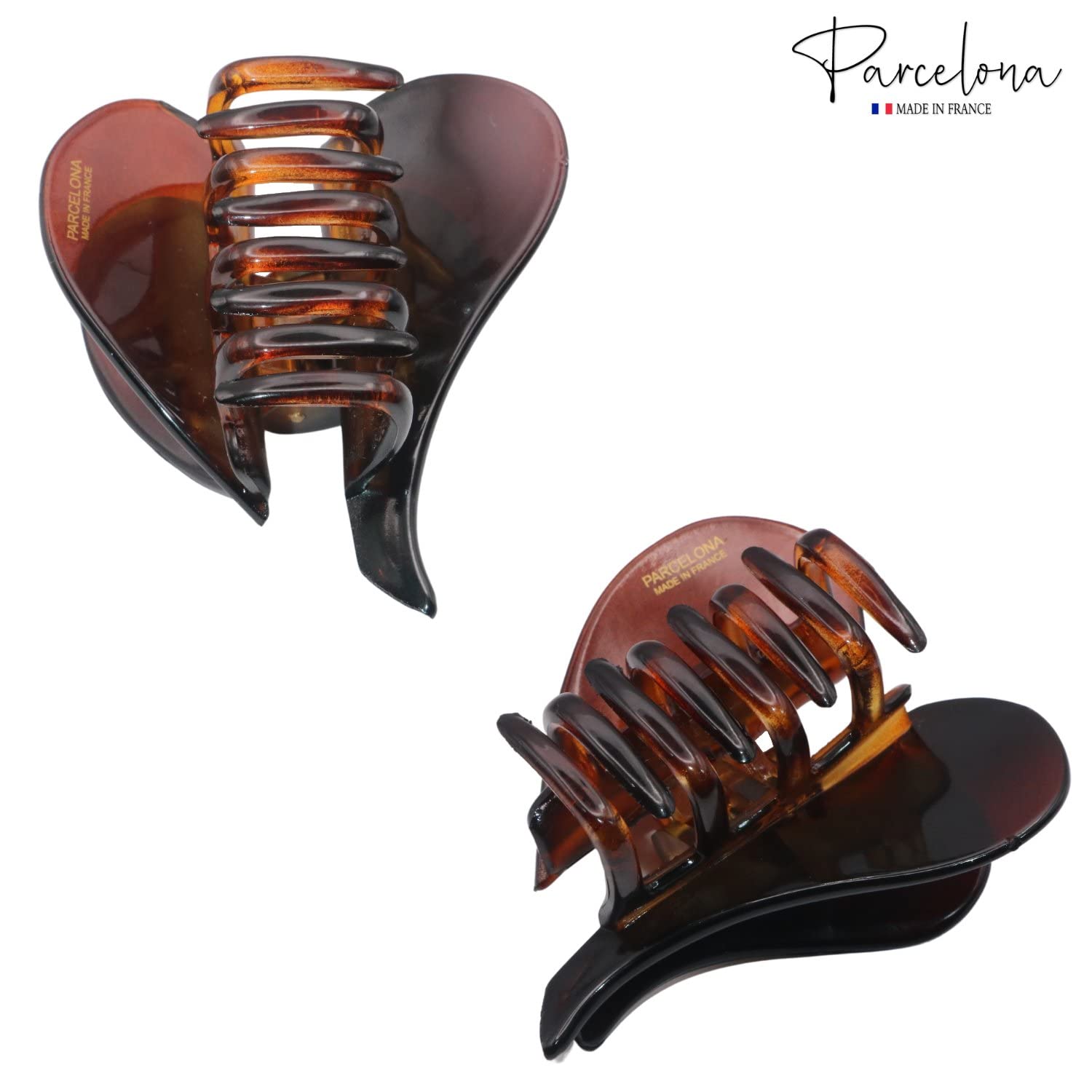 Parcelona French Heart Hair Claw Shell Red Cellulose Clip for Women