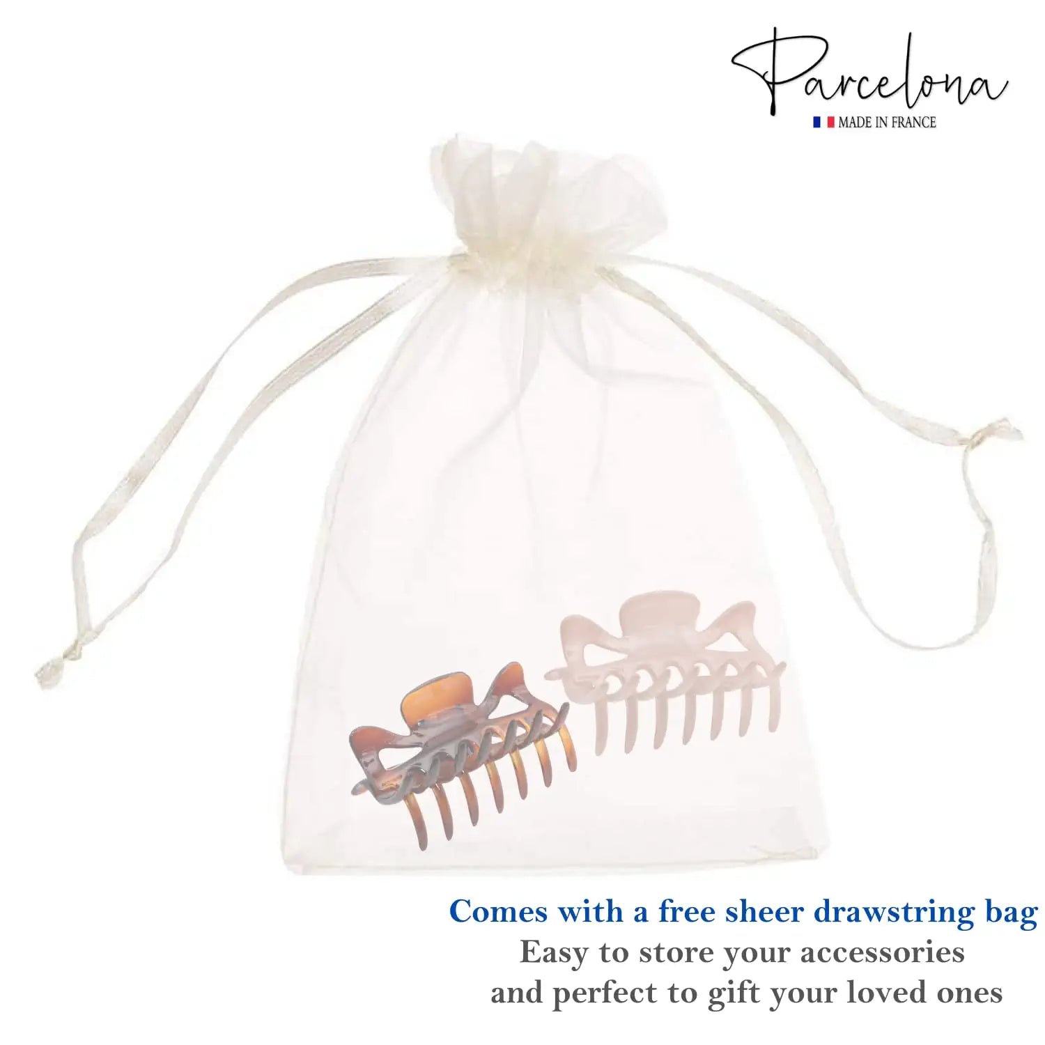 Parcelona French Classic Small 2.5" Celluloid Set of 2 Jaw Hair Claws for Women