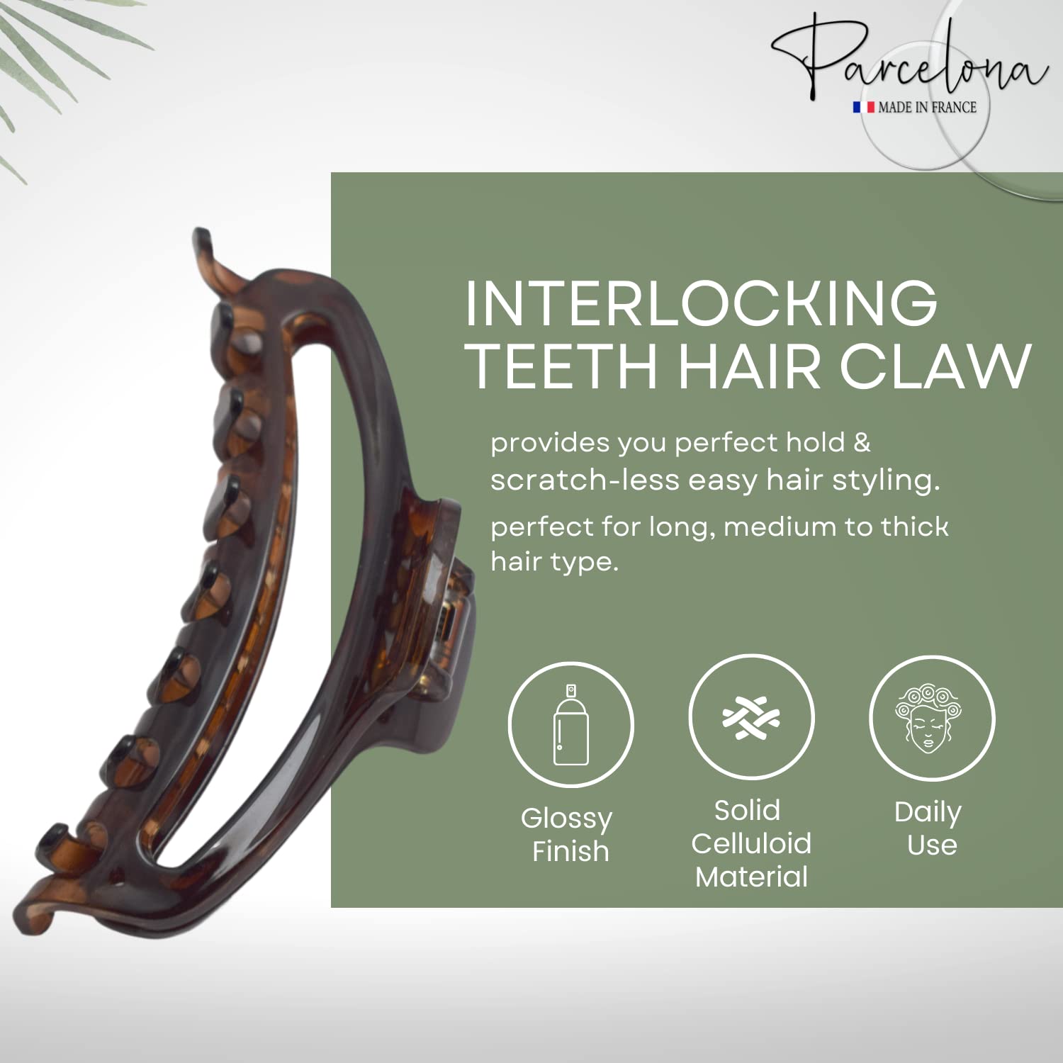 Parcelona French Slim Medium Shell Celluloid Jaw Hair Claw Clip for Women
