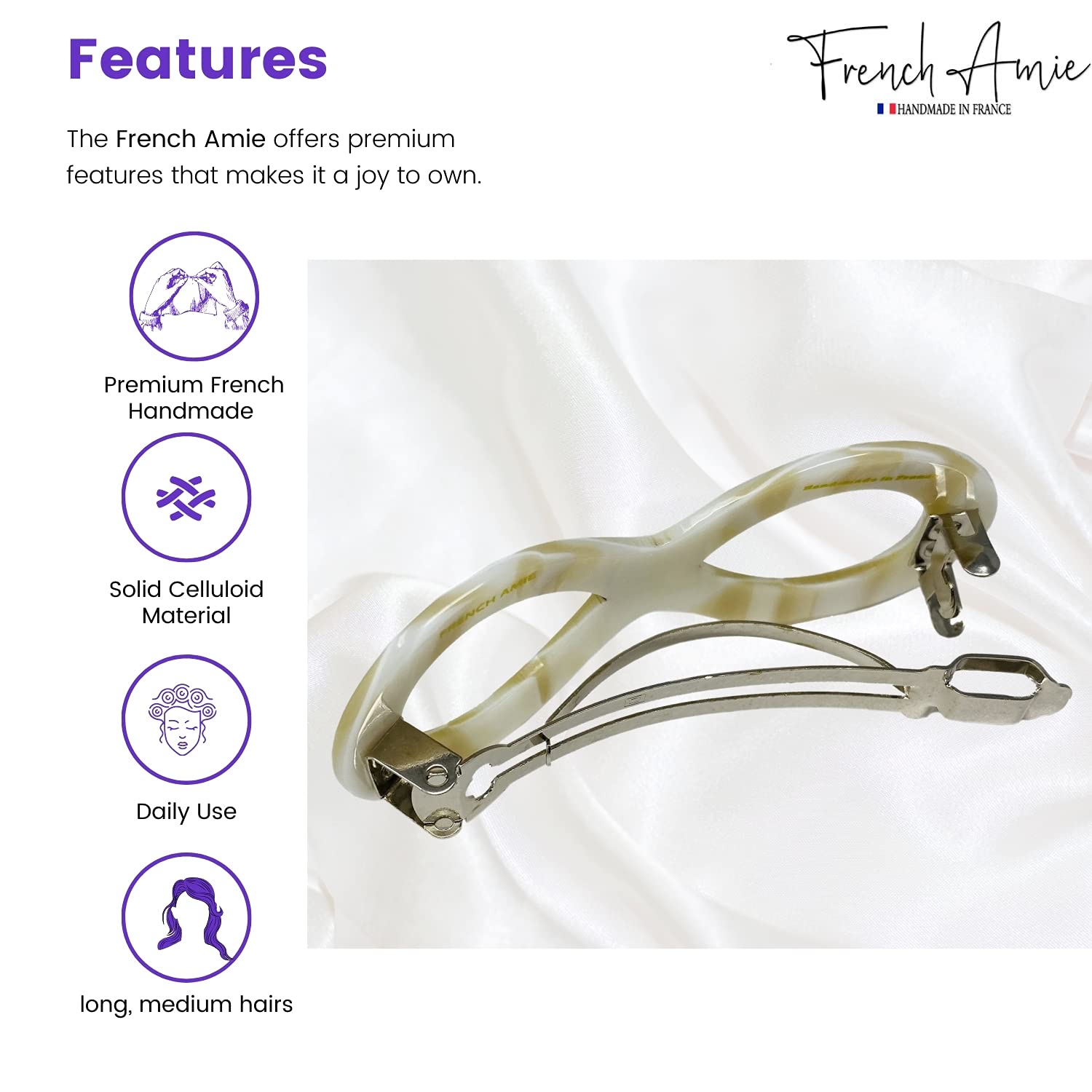 French Amie Infinity Loop 3” Cellulose Handmade Automatic Hair Barrette
