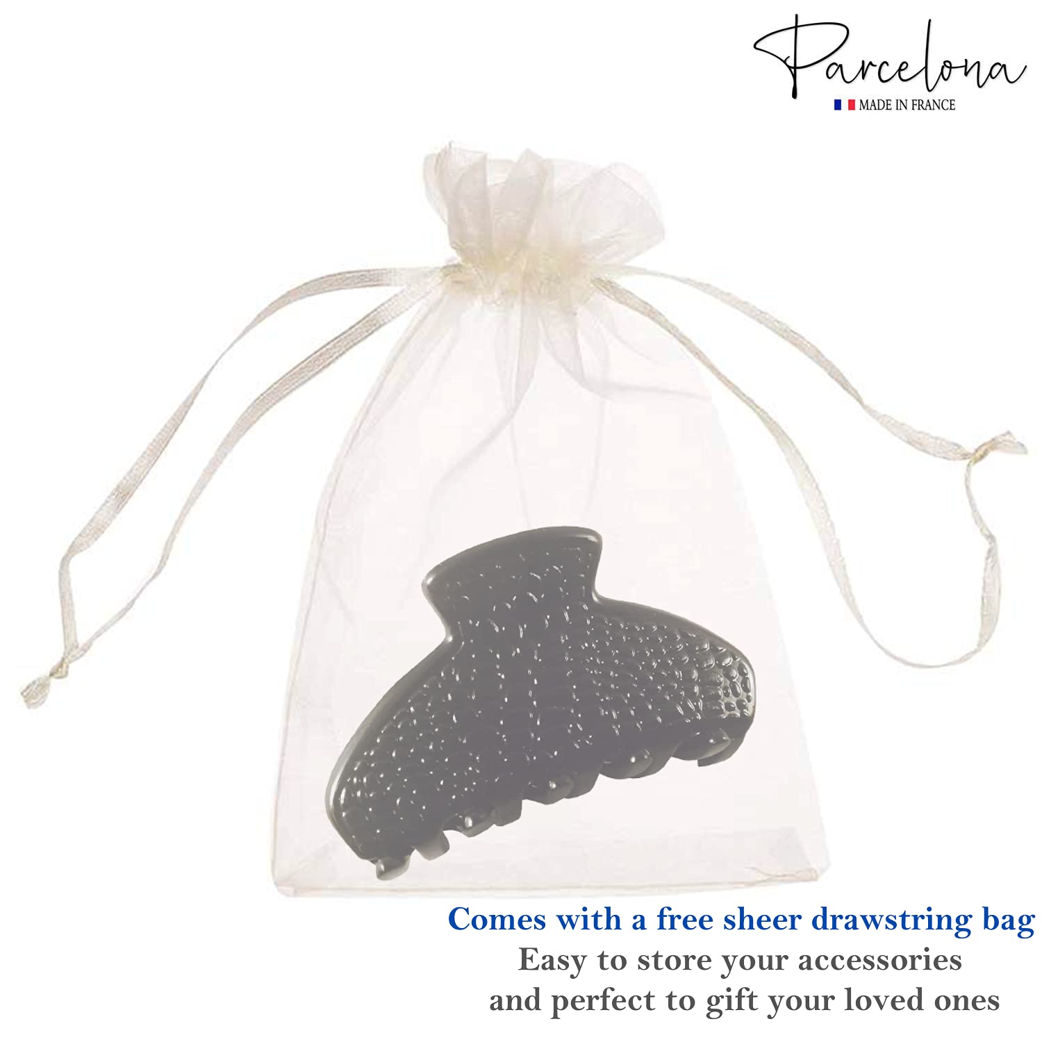 Parcelona France Croco Small Cellulose Black Claw Jaw Hair Clip Clutcher