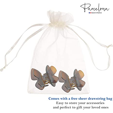 Parcelona French Butterfly Tortoise Shell Small Set of 2 Cellulose Hair Claws