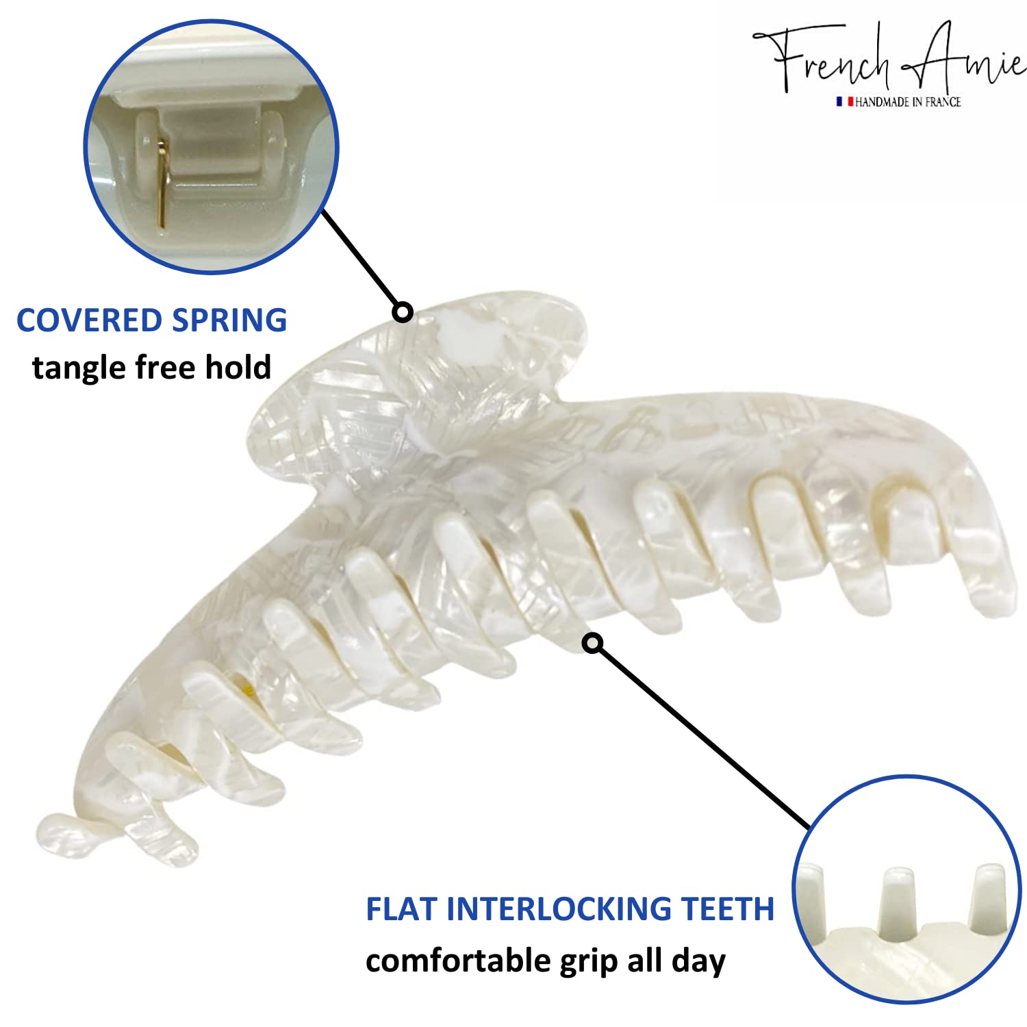French Amie Contour Large 4 ¾” Cellulose Handmade Jaw Hair Claw Clip for Women