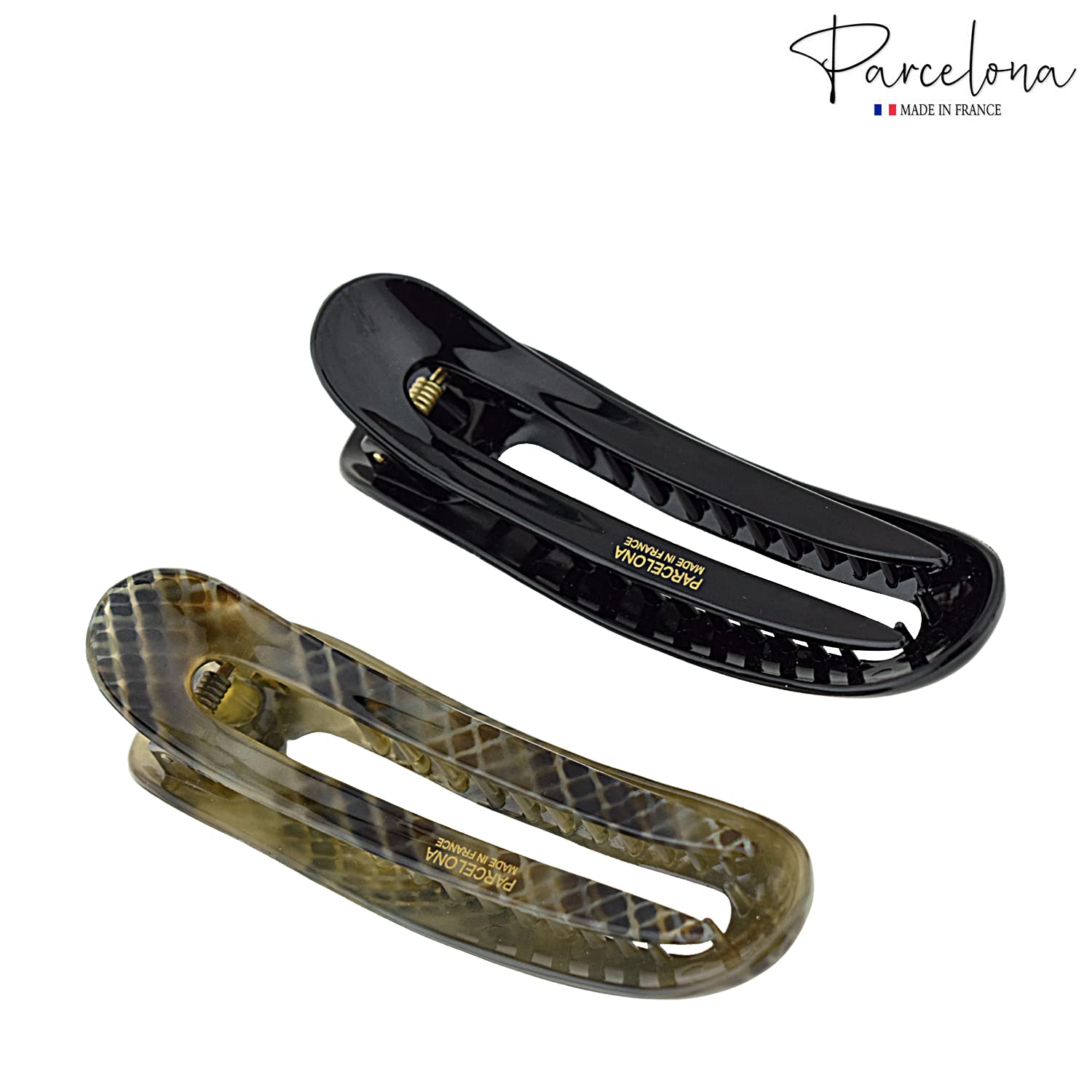 Parcelona French Oval Slider Large 4.75" Cellulose Side Hair Claw Clips(2 Pcs)