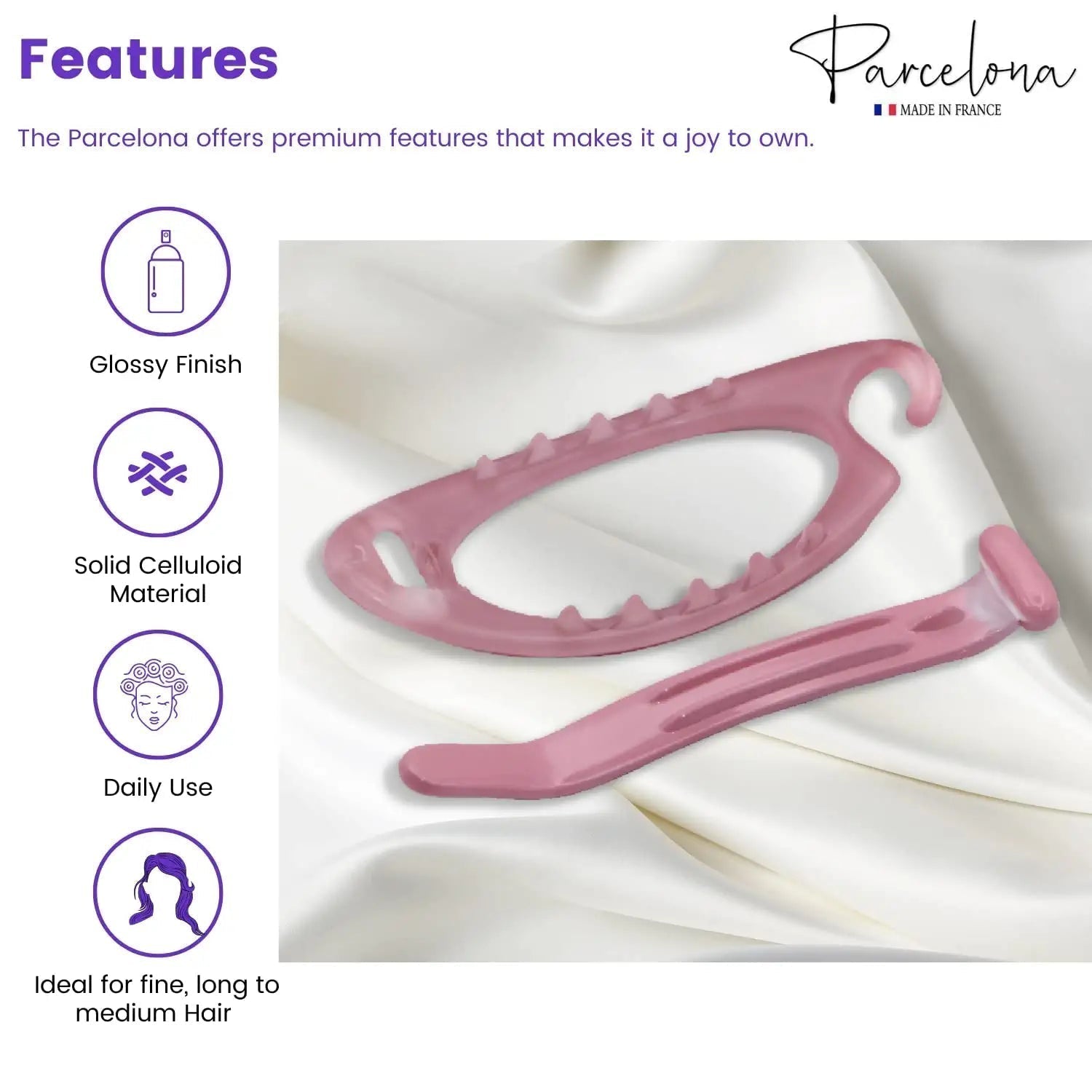 Parcelona French Plain Oval Small Cellulose Metal Free Hair Barrette for Women