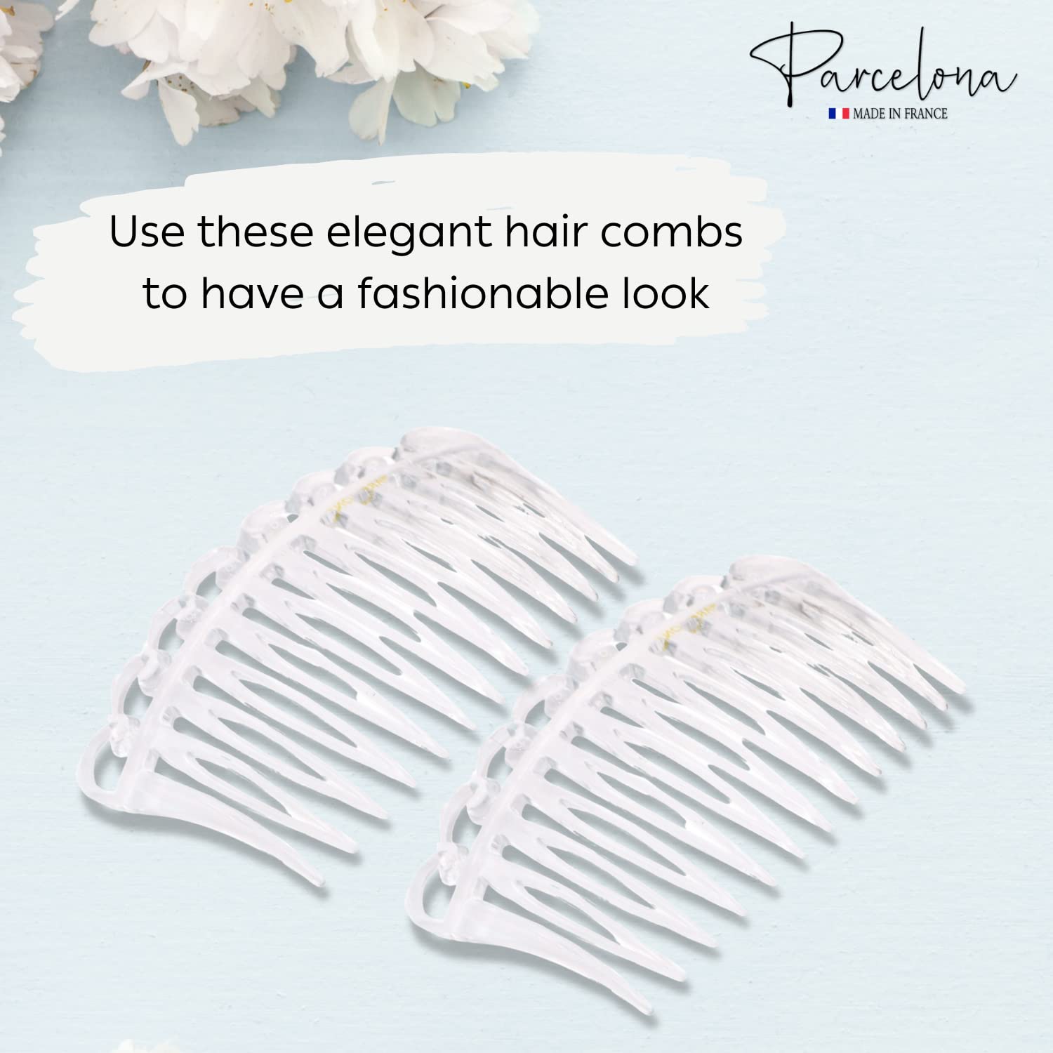Parcelona French Swirl Savana Small Cellulose Set of 2 Side Hair Combs for Women