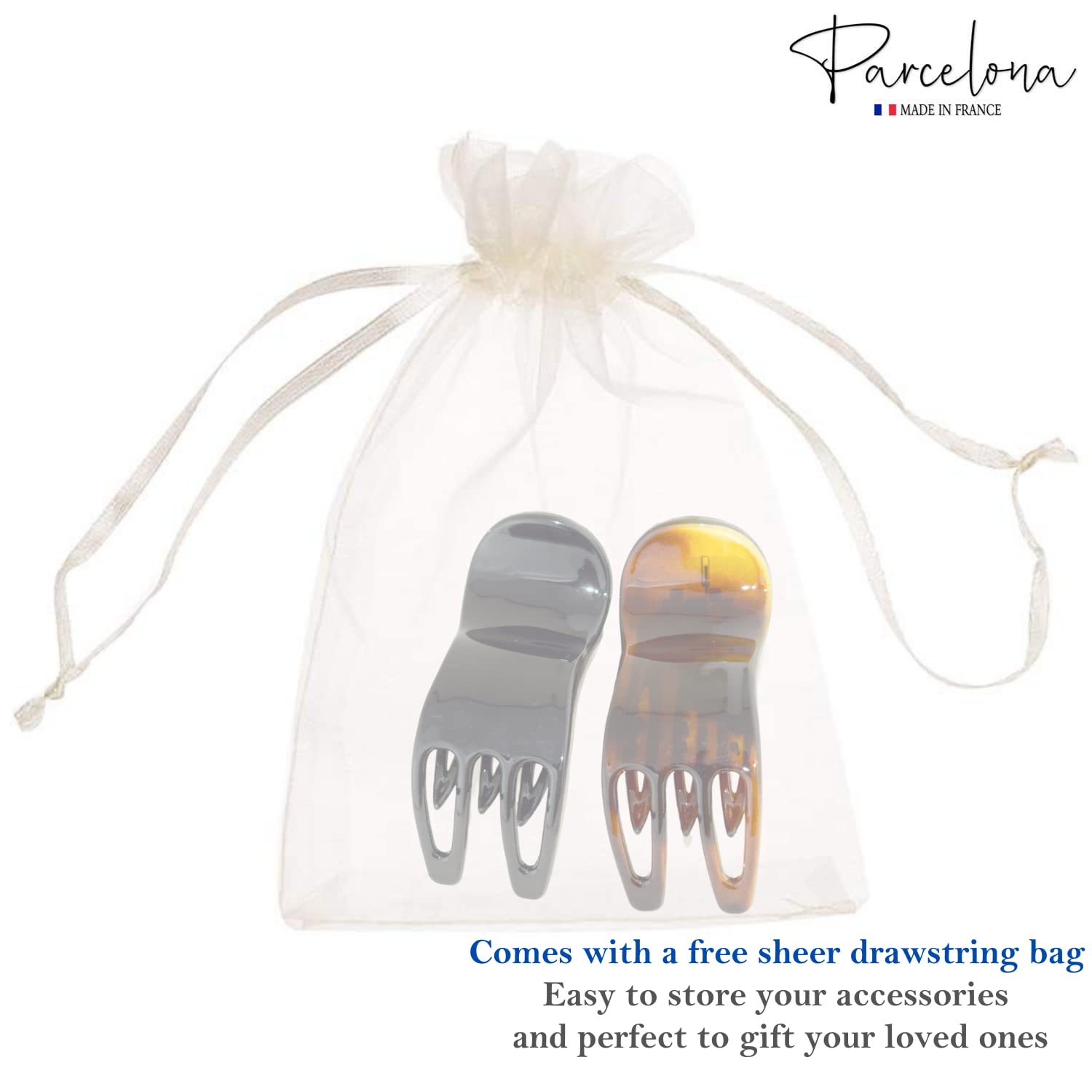 Parcelona French Simply Bear Paw Medium 3” Cellulose Set of 2 Hair Claw Clips
