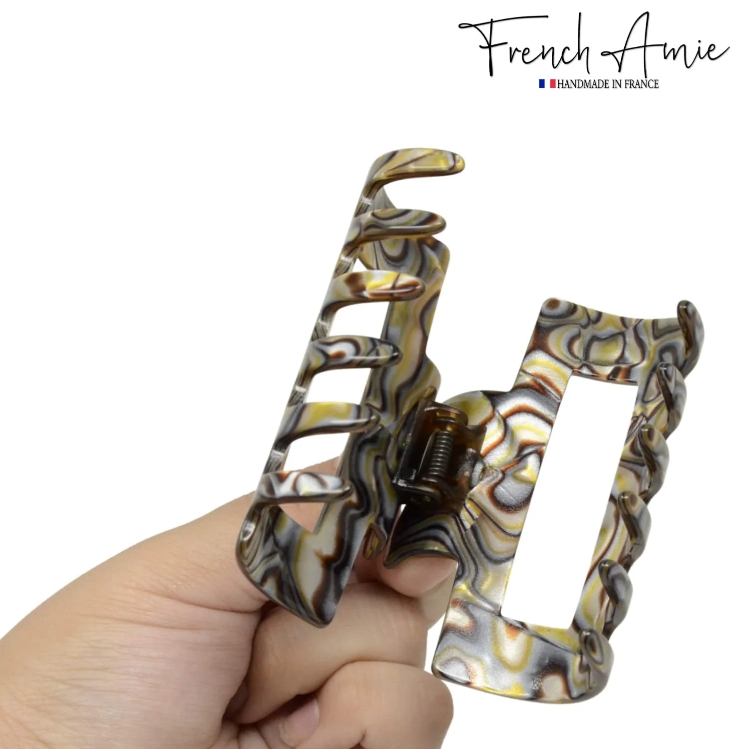 French Amie Geo Medium 3 1/4" Cellulose Acetate Handmade Jaw Hair Claw Clip Women