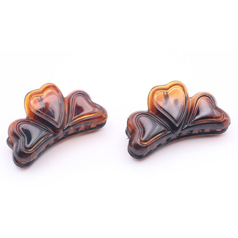 Parcelona French Love Hearts Very Small Shell Celluloid Set of 2 Hair Claws