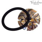 French Amie Fleur Silver Onyx Ponytail Non-Slip Flexible Elastic Hair Tie