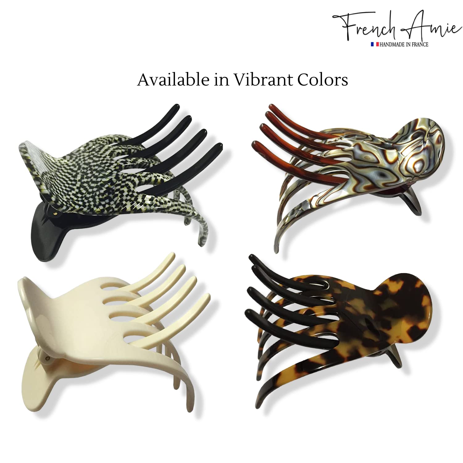 French Amie Scoop Large Celluloid Handmade Hair Side Slider Beak Jaw Claw Clip
