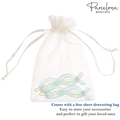 Parcelona French Infinity Ribbon Small Cellulose Hair Barrettes for Women(2 Pcs)
