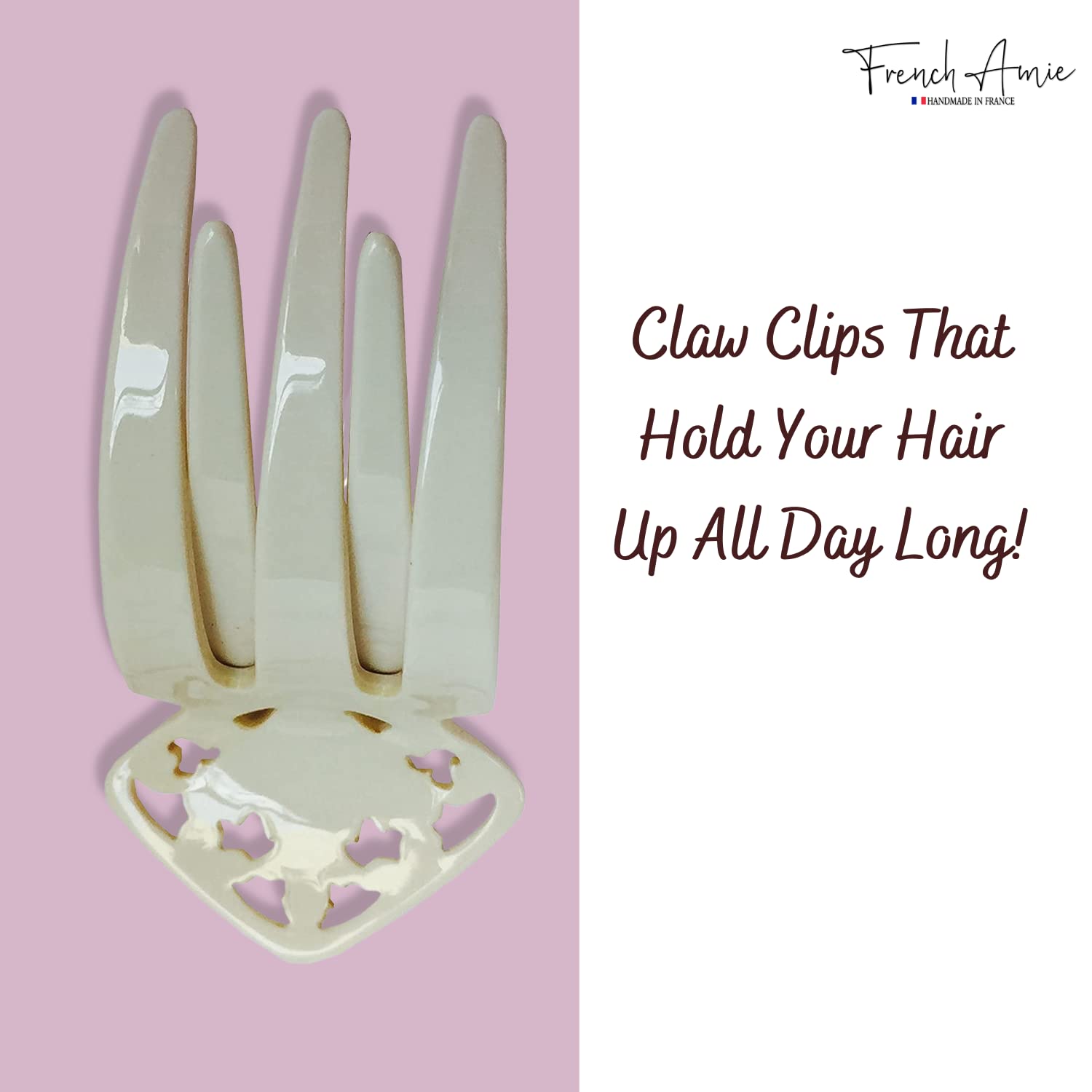 French Amie Medium 3" Handmade Cellulose Side Slider Pelican Hair Claw Clip