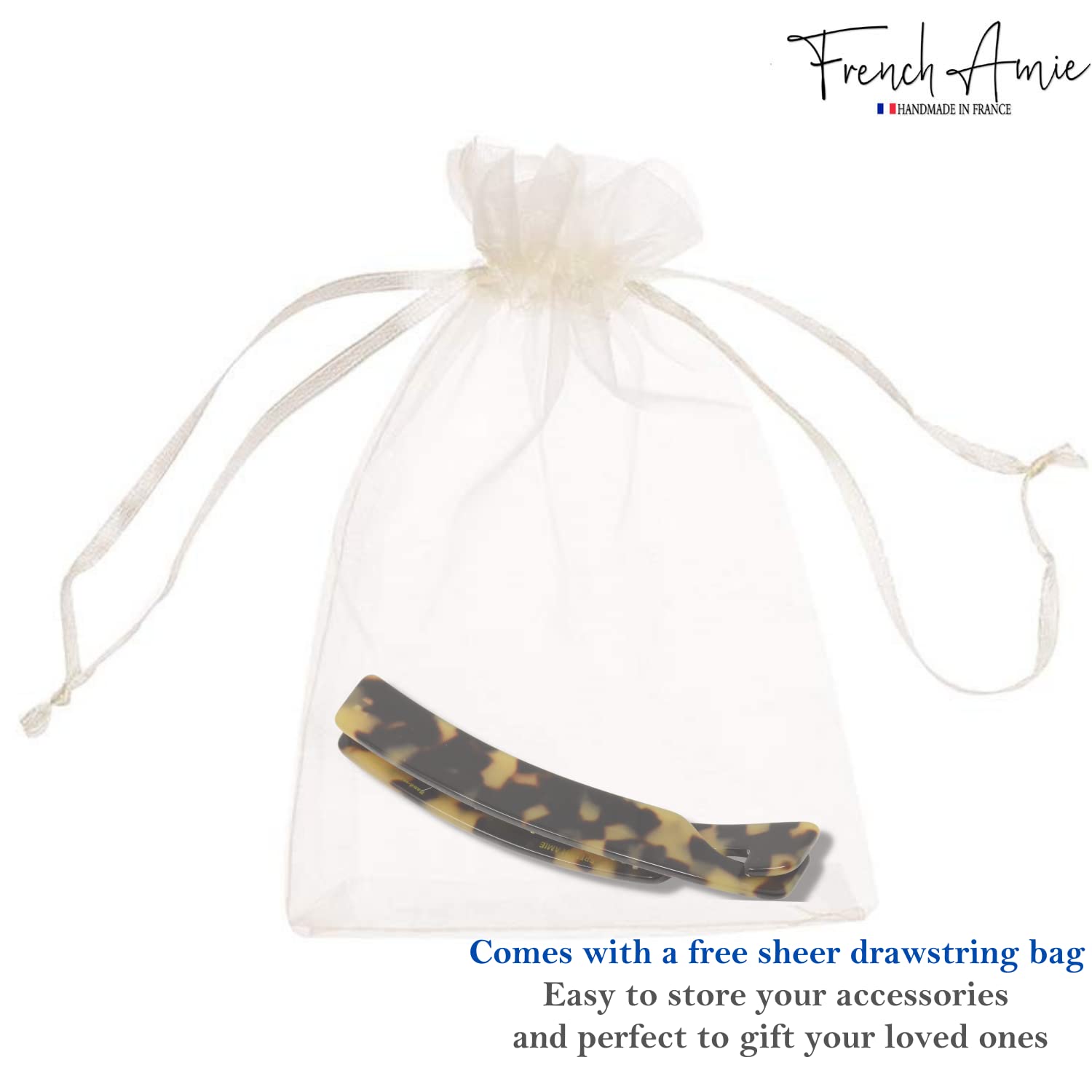 French Amie Elongated Curve 4" Cellulose Handmade Banana Hair Clip for Women
