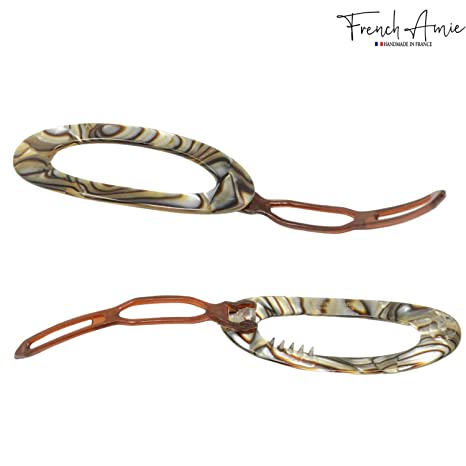 French Amie Oval Cut Out Small Handmade Cellulose Snap Hair Barrette for Women