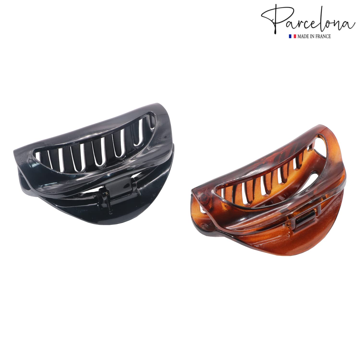 Parcelona French Vrille Cutout Black N Shell Small Cellulose Hair Claws(2 Pcs)