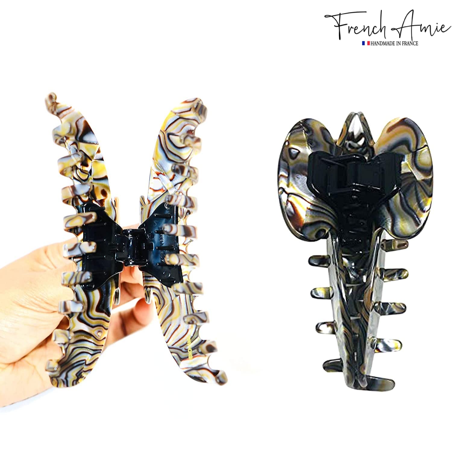 French Amie Contour Large 4 ¾” Cellulose Handmade Jaw Hair Claw Clip for Women