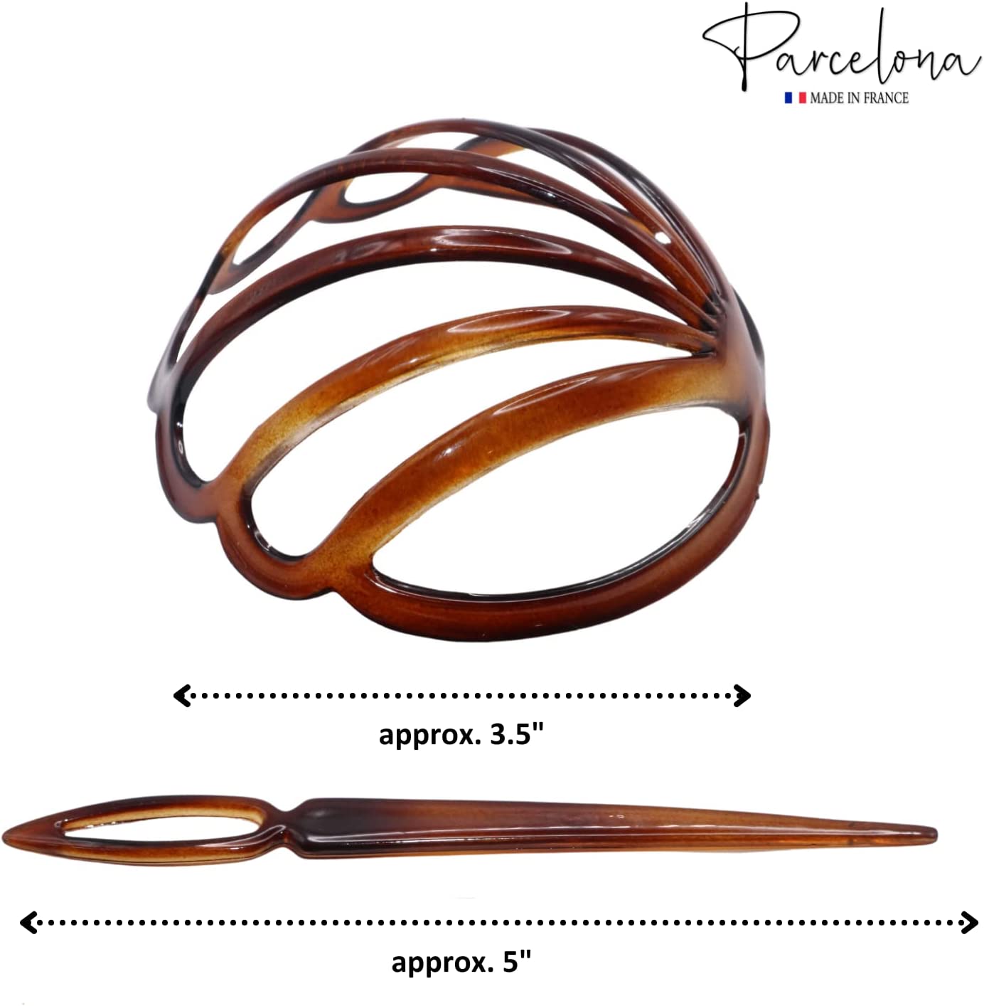 Parcelona French Coquille Shell Celluloid Hair Slider Bun Cover With Stick