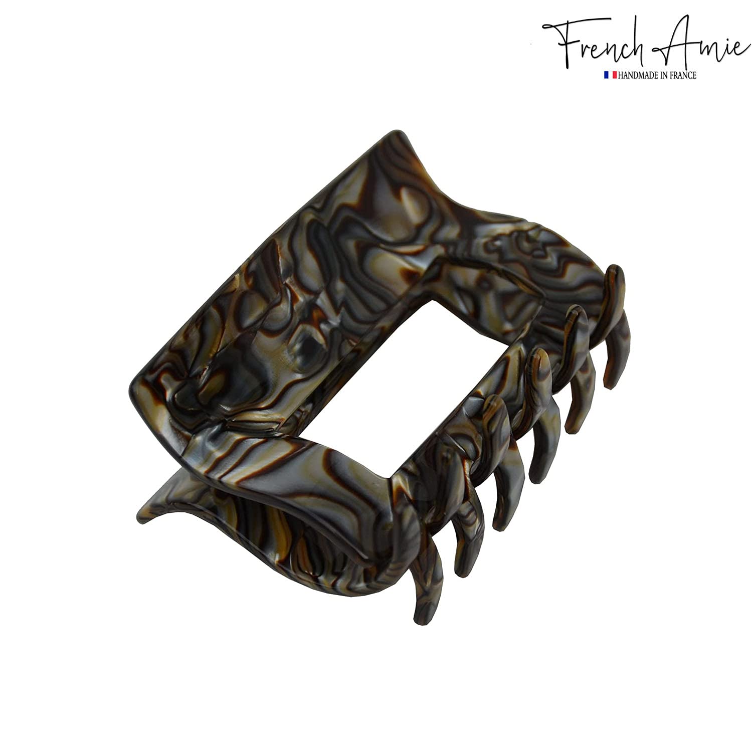 French Amie Geo Medium Onyx Silver Grey Handmade Cellulose Hair Claw Clip Clamp