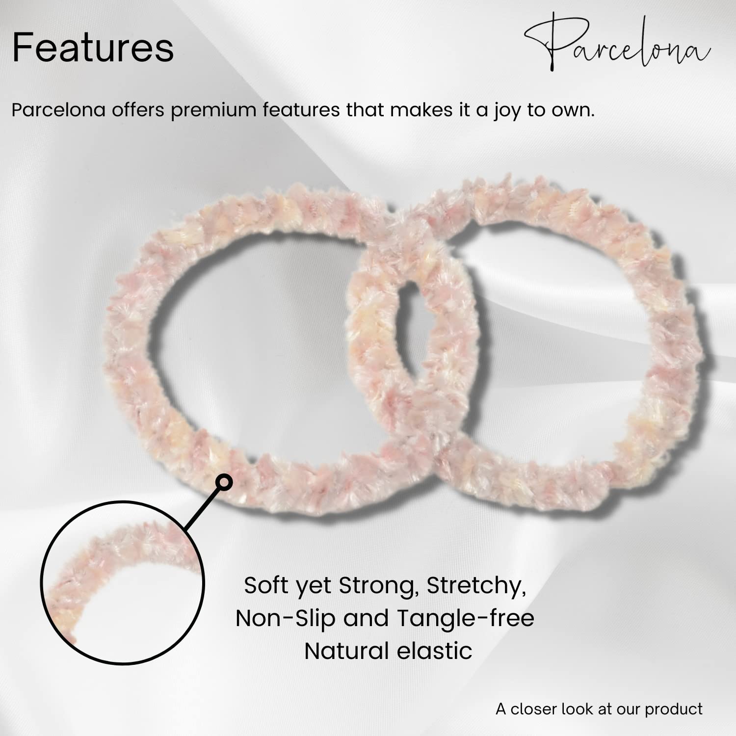Parcelona Flexible Set of 4 Chenille Ponytail Holder Elastic Hair Ties