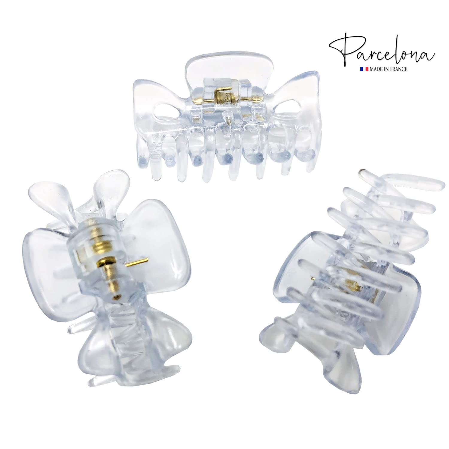 Parcelona French Classic 1.5" Small Celluloid Set of 3 Hair Claws for Women