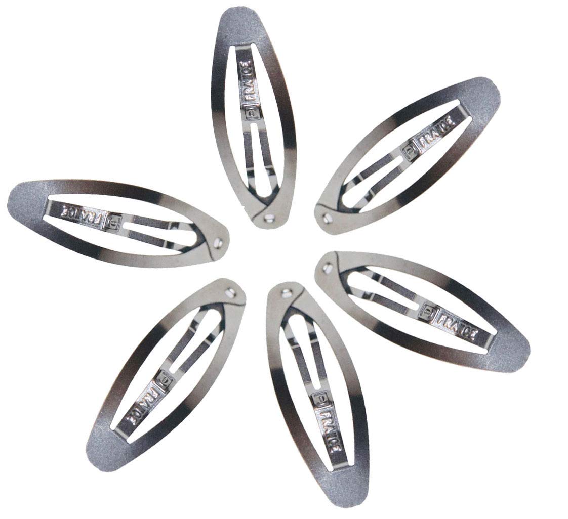 Parcelona French Ellipse Stainless Steel Medium Set of 6 Snap Clic Clac Hair Pins