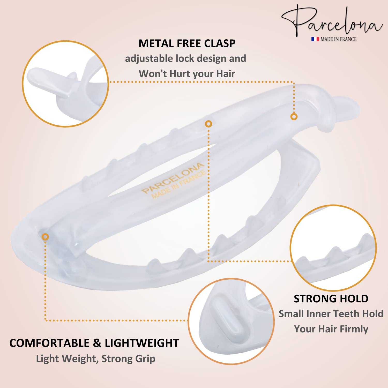 Parcelona French Plain Oval Small Cellulose Metal Free Hair Barrette for Women