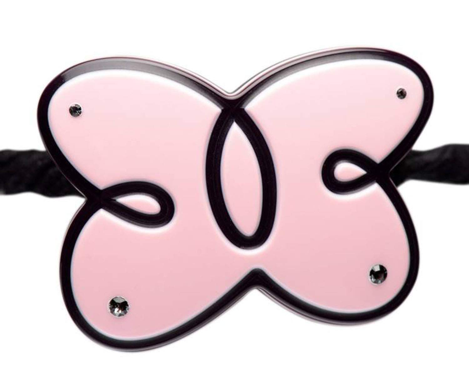 French Amie Butterfly Crystals Pink with Purple Rim Celluloid Handmade Hair Tie