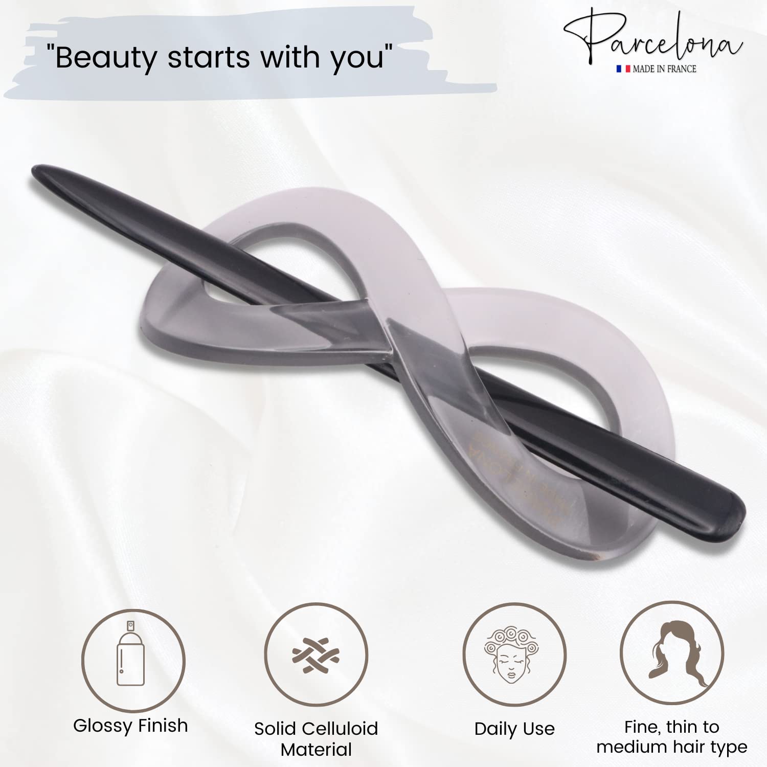 Parcelona French Infinity Medium Cellulose Hair Slider Bun Cover for Women