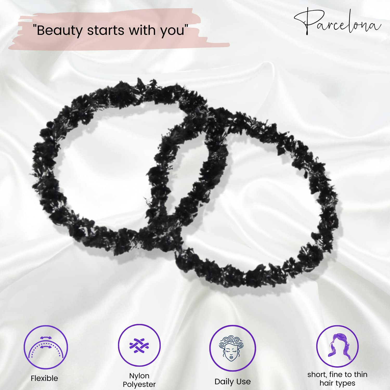 Parcelona Flexible Set of 4 Chenille Ponytail Holder Elastic Hair Ties