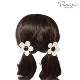 Parcelona French Daisy Ivory & Black Small Thin Set of 2 Elastic Ponytail Hair T
