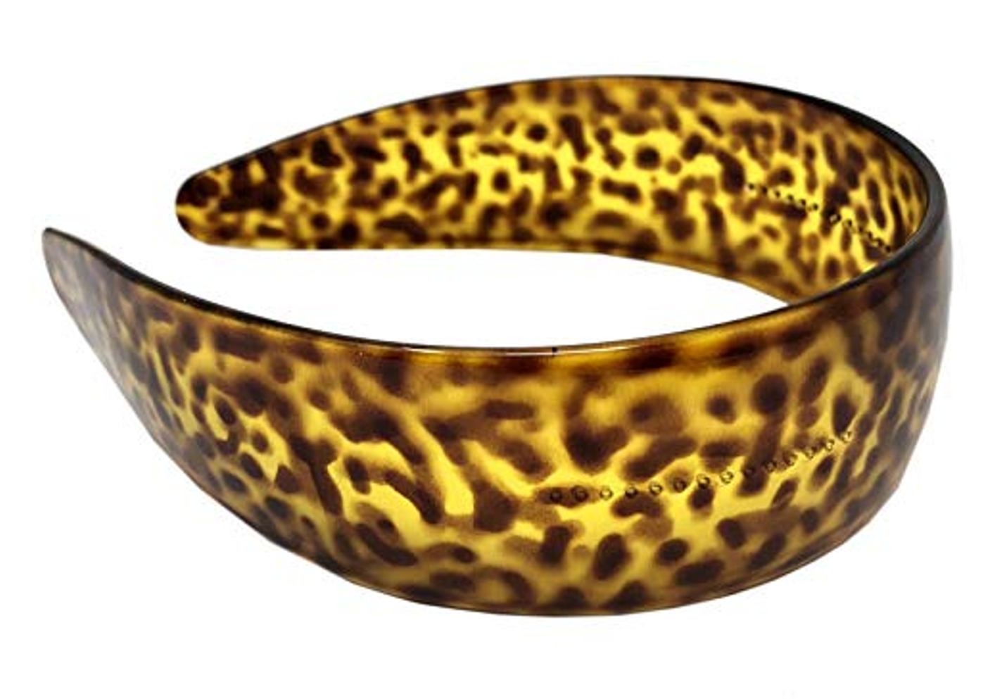 Parcelona French Wide Leopard Print Mustard Yellow Flexible Celluloid Headband