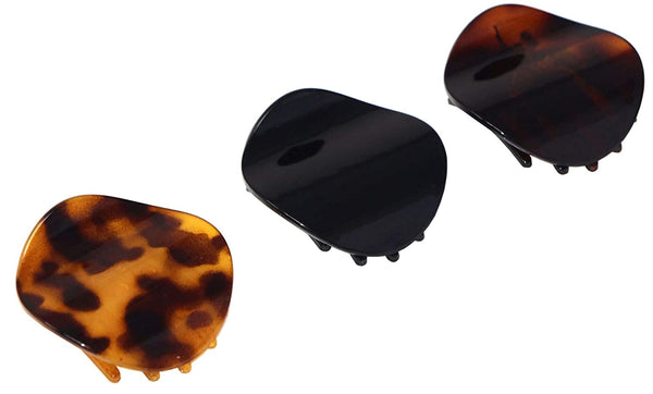 Parcelona French Onde Shell Black Savana Small Celluloid Side Hair Claw 3 Pieces