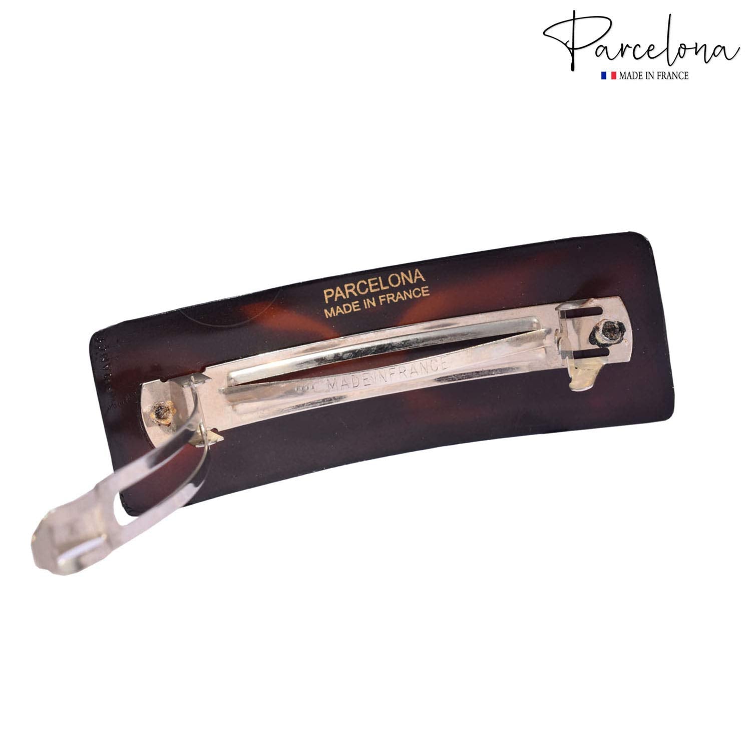 Parcelona French Rectangle Bar Brown Large 3 1/2” Cellulose Hair Clip Barrette
